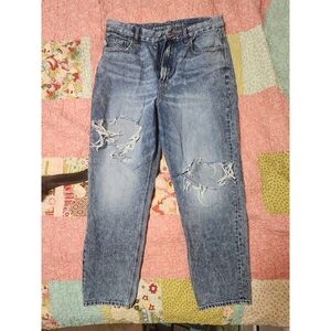 American Eagle 12 Long Ripped Curvy Mom Jean Rigid Acid Wash